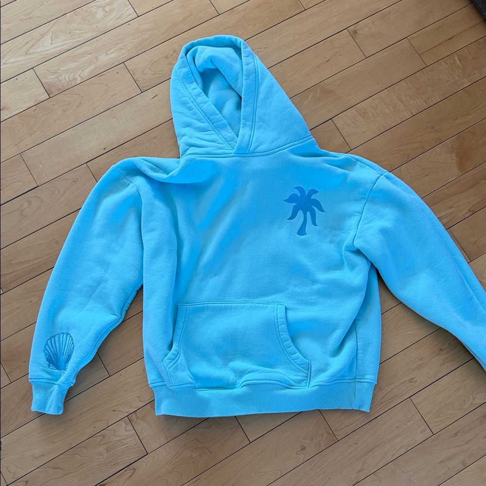 VEUC work 2x Pink palm puff aqua hibiscus flower hoodie